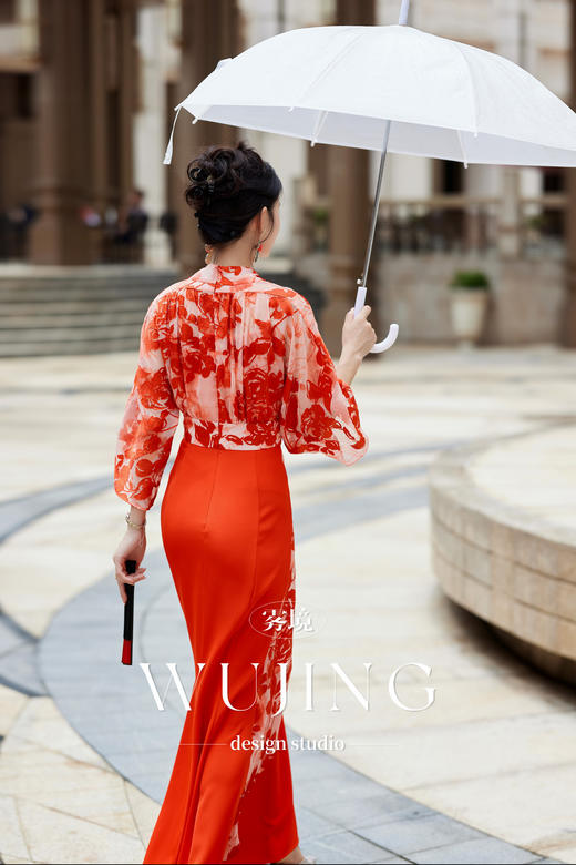 【雾境定制】花影橘梦系列双重工艺烧花缎蜂窝缎连衣裙 3204090 商品图5