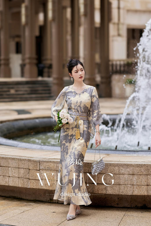 【雾境定制】璀璨银裳系列不规则斑驳烫银铆钉丝缎连衣裙 3204025 商品图4