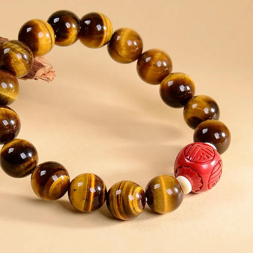【宫和宝珈】故宫文创手串，天然玉石 优雅国风，碧玉珠配南红念珠，白玉珠配琥珀念珠，天然黑白松石银质吞金兽太极福运念珠，虎眼石帝王砂念珠 商品图3