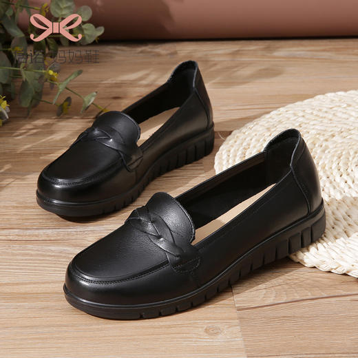 信诺真皮妈妈鞋软底女舒适红鞋子春秋中老年人防滑老人奶奶单皮鞋20Q6315-15 商品图4