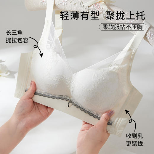 雅黛丽内衣女大胸显小薄款甜美蕾丝舒适文胸上托收副乳无钢圈美背内衣女 商品图2