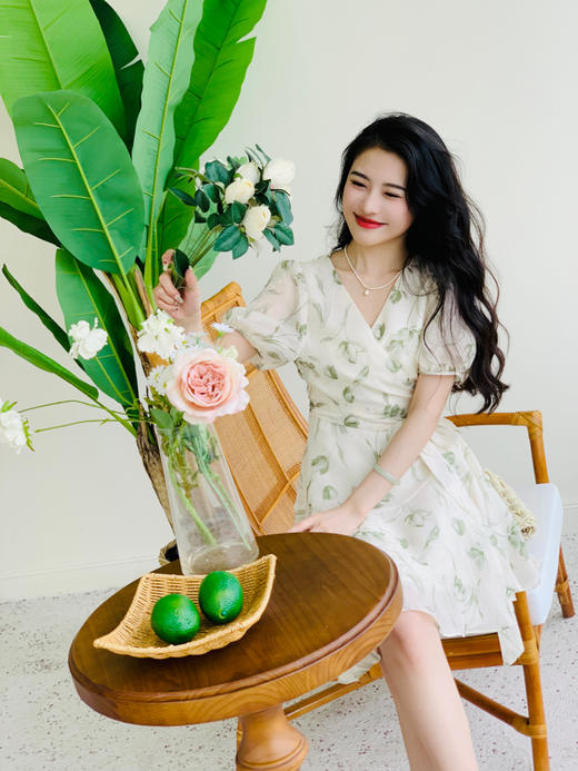 【百图lulu定制】【薄荷连衣裙】清新  法式围裹式 茶歇 短袖连衣裙 商品图5