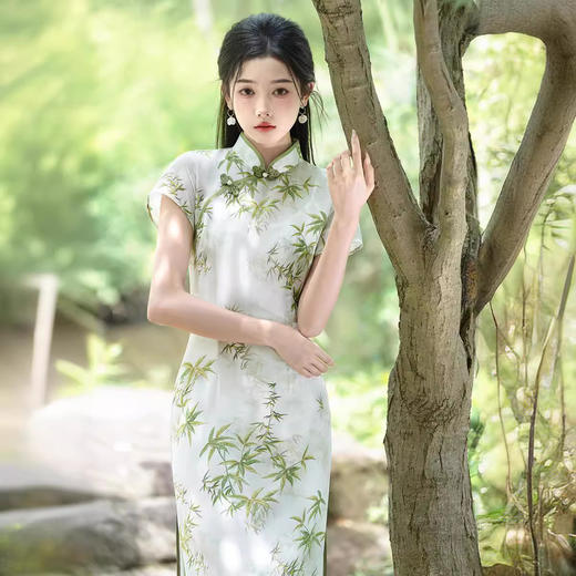 2024年夏新款新中式国风文艺长款修身气质双层轻薄改良旗袍XL1018 商品图0