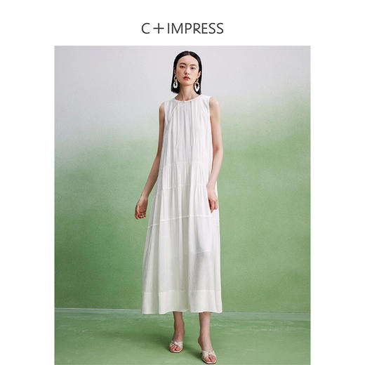 西嘉LYQ2402067C+IMPRESS/西嘉人丝天丝亚麻提花分割设计感新中式无袖连衣裙女夏 商品图2