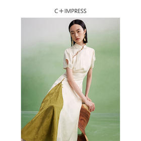 西嘉LYQ2402052C+IMPRESS/西嘉新中式立领高端人丝设计感泡泡袖改良旗袍连衣裙女