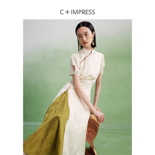 西嘉LYQ2402052C+IMPRESS/西嘉新中式立领高端人丝设计感泡泡袖改良旗袍连衣裙女 商品图0