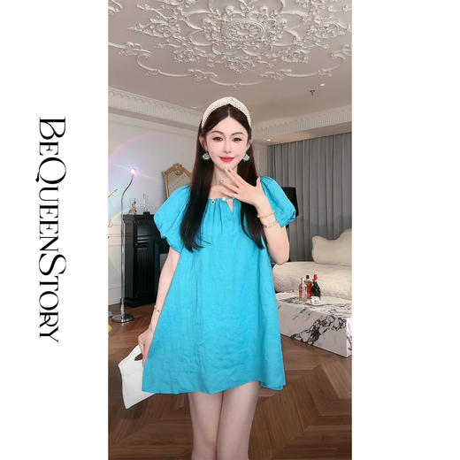 BeQueenStory【瓦尔登月色】巨显白！舒适透气亚麻宽松小短款连衣裙 商品图0