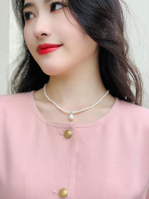 【百图lulu定制】【清雅小香风】皮革纹铜扣  清新雅致 香风短袖连衣裙 商品图10