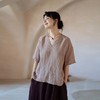 绽放361朵【甜茶系列·卡布奇诺】法国进口砂洗亚麻v领短袖衬衫 商品缩略图4