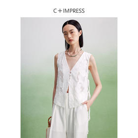 西嘉C+IMPRESS/西嘉新中式马夹侘寂风优雅剪花系带百搭马甲女夏新款MJ2402060