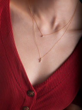 LUCINE 光十字架钻石项链18k黄金定制可调节长链礼物