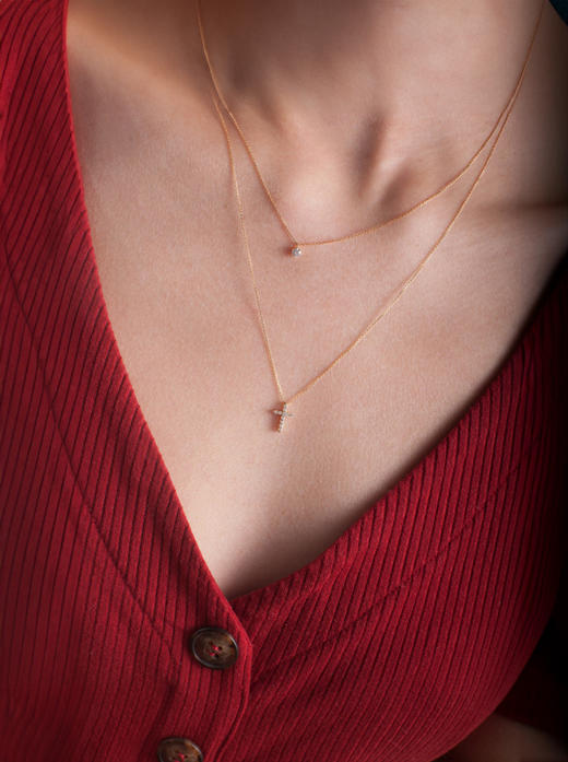 LUCINE 光十字架钻石项链18k黄金定制可调节长链礼物 商品图0