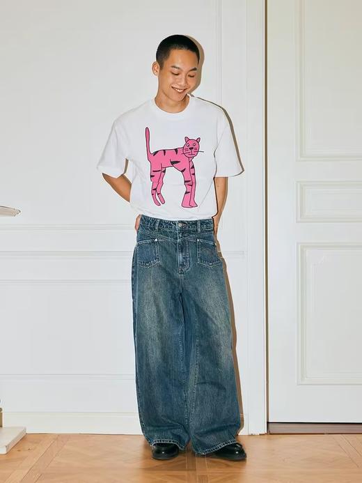 Mood Like Me/MTX2406/粉色猫咪印花圆领短袖T恤 商品图1