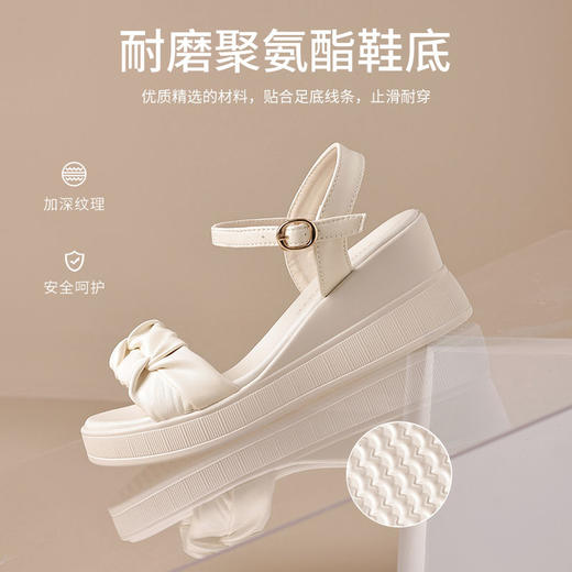 ZHR一字带坡跟凉鞋2024夏季新款休闲简约时装凉鞋高级百搭高跟鞋 商品图3