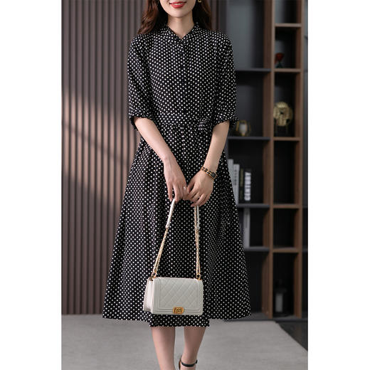 85883原形气质波点连衣裙女夏季2024新款韩版文艺优雅收腰显瘦长裙子 商品图1