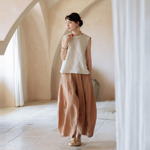 * 绽放370【甜茶系列·果酱和麻薯】空气干洗亚麻小立领A摆无袖背心 商品图2