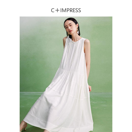 西嘉LYQ2402067C+IMPRESS/西嘉人丝天丝亚麻提花分割设计感新中式无袖连衣裙女夏 商品图1