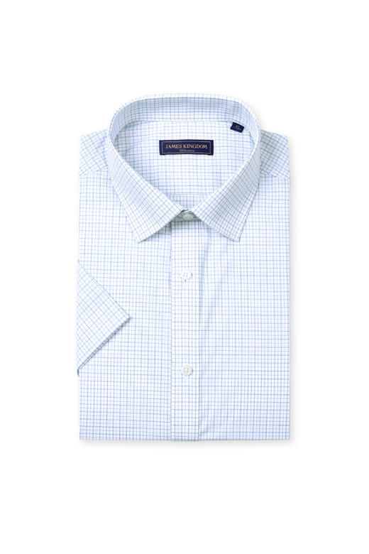 【棉混纺商务短袖   1件/99 2件/180 3件/258】占姆士男士新款条纹格纹净色多款多色休闲商务短袖衬衣 商品图1