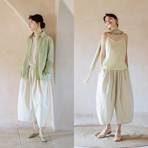 绽放384朵【甜茶系列·冰咖啡】廓形感宽松休闲棉麻花苞气球裤 商品图1