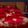 自然醒100支长绒棉囍嫁系列婚庆四件套全棉大红刺绣纯棉喜被新婚嫁结婚房床品GDS 商品缩略图4