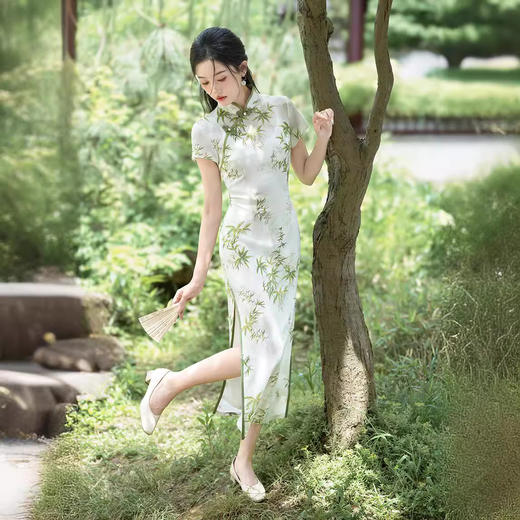 2024年夏新款新中式国风文艺长款修身气质双层轻薄改良旗袍XL1018 商品图4