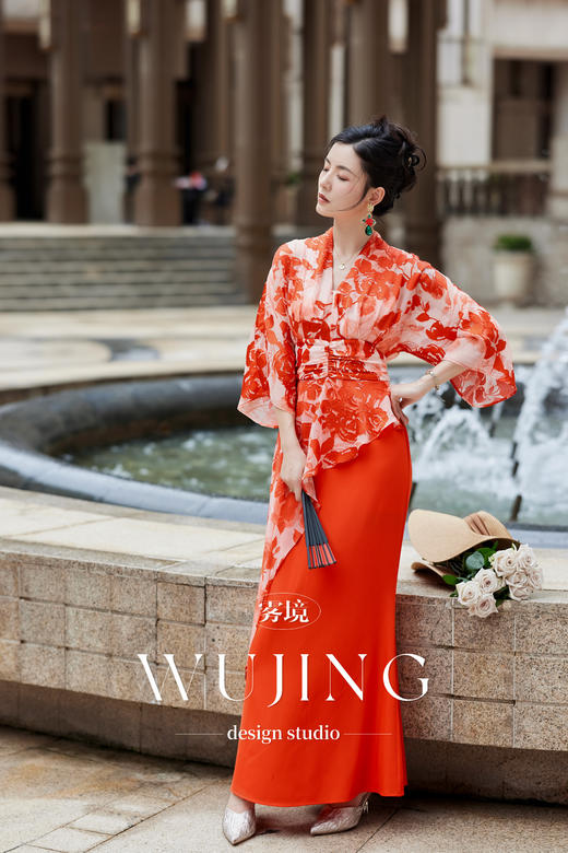 【雾境定制】花影橘梦系列双重工艺烧花缎蜂窝缎连衣裙 3204090 商品图2