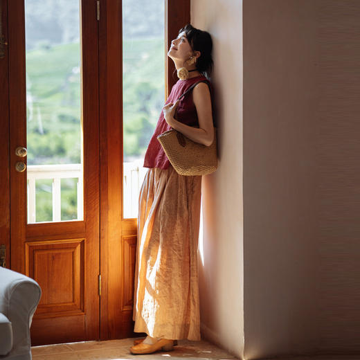 * 绽放370【甜茶系列·果酱和麻薯】空气干洗亚麻小立领A摆无袖背心 商品图3