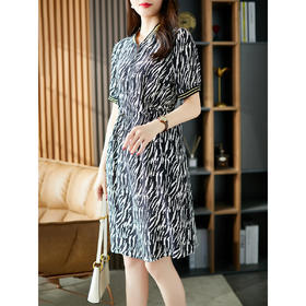 84369气质印花真丝连衣裙女2024春夏季新款韩版中长款桑蚕丝裙子