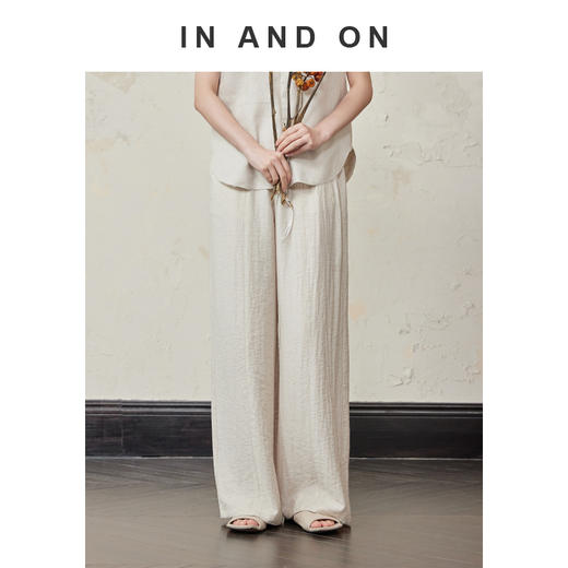 IN AND ON 晚风 竹纤维亚麻松紧腰阔腿空气裤54356 商品图3