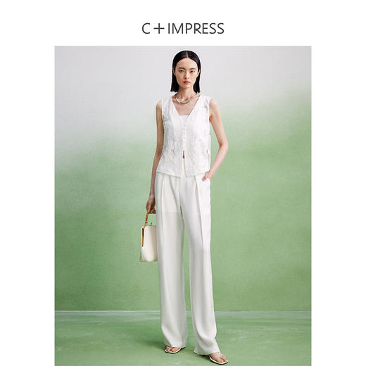 西嘉C+IMPRESS/西嘉新中式马夹侘寂风优雅剪花系带百搭马甲女夏新款MJ2402060 商品图2