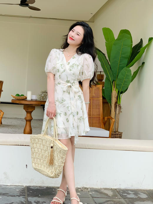 【百图lulu定制】【薄荷连衣裙】清新  法式围裹式 茶歇 短袖连衣裙 商品图3