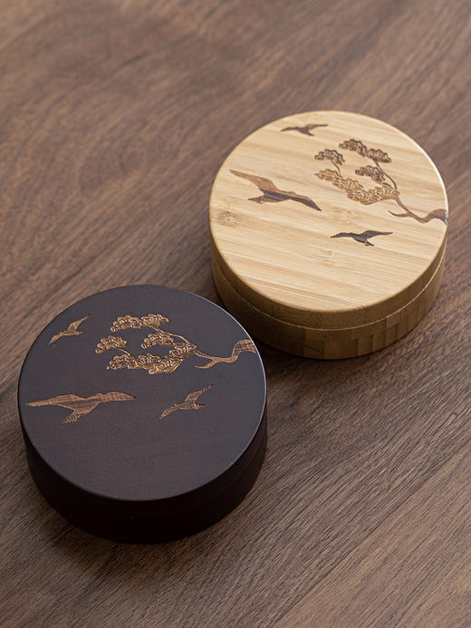 祥福烟灰缸中式创意轻奢带盖防飞灰家用客厅办公室竹制烟灰缸圆形烟灰缸（栗色） 商品图5