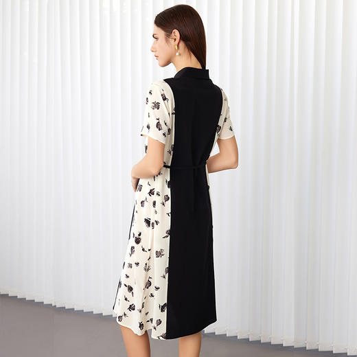 【拼接撞色衬衫裙】24年春夏新品女士100%桑蚕丝印花中长款连衣裙 商品图3