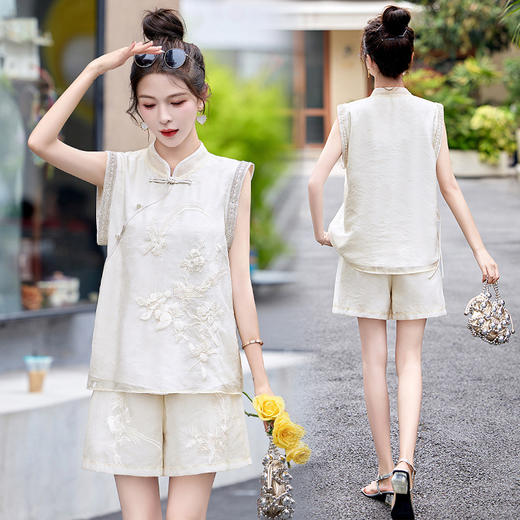 刺绣新中式，盘扣两件套裤HR-AQHUI24009 商品图3