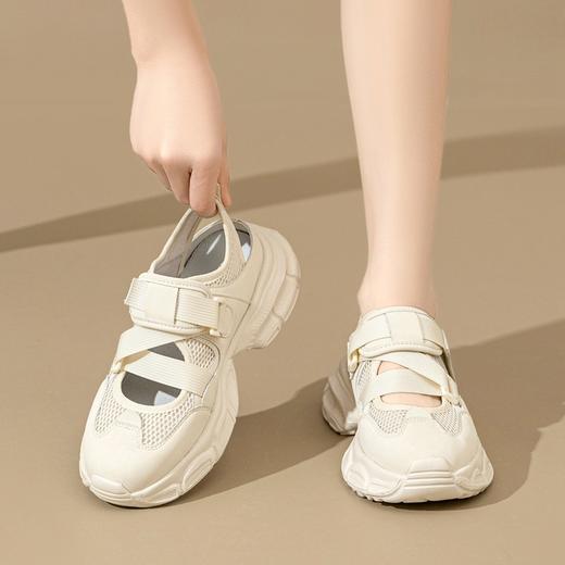 ZHR包头运动凉鞋女2024春夏新款网面镂空透气魔术贴厚底增高老爹 商品图2