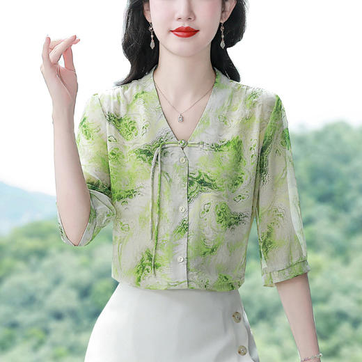 别致雪纺衬衫七分袖新中式上衣K-A07N6135 商品图1