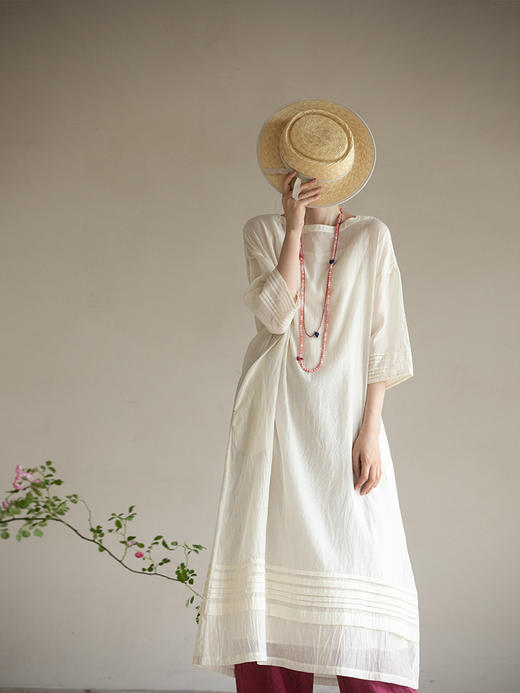 牧衣游原创 净色丝棉刺绣连衣裙-----半溪月 商品图1