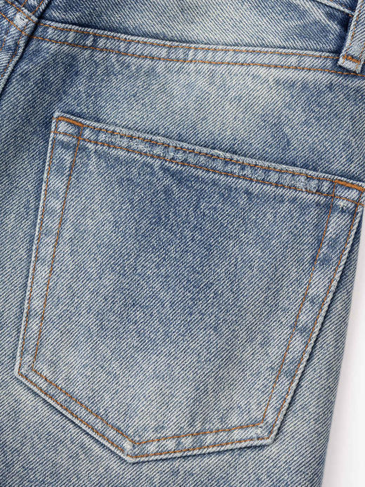 COCO ZONE 100棉毛边设计牛仔短裤复古A字裤CC1B1197 商品图7