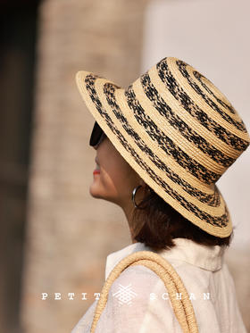 斑马斑马 极细麦杆手编混色金丝草平顶草帽遮阳帽