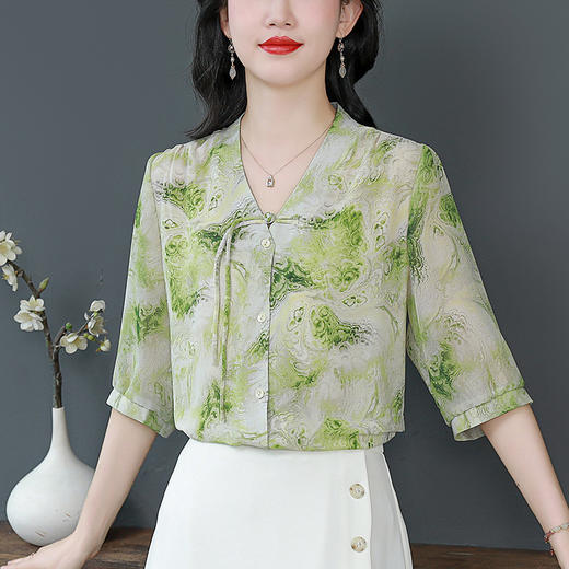 别致雪纺衬衫七分袖新中式上衣K-A07N6135 商品图3