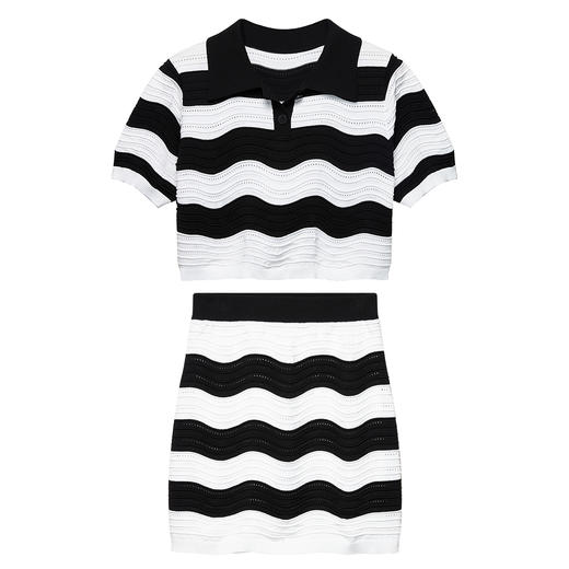 SELFWHO莱赛尔桑蚕丝条纹Polo衫半身裙女2024新款针织衫裙子套装 商品图3