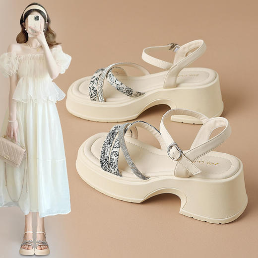 ZHR厚底小个子增高凉鞋女2024夏季新款外穿轻便粗跟高跟鞋配裙子 商品图0