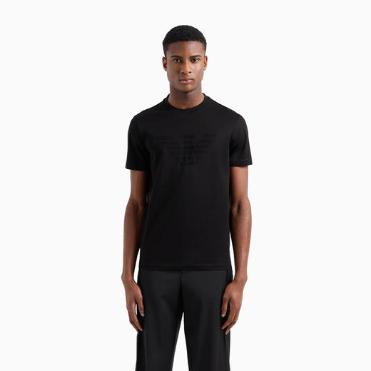 【一】EMPORIO ARMANI 阿玛尼 男士带提花徽标的平纹针织圆领短袖T恤 黑色 8N1TD2 1JGYZ 0022 商品图1