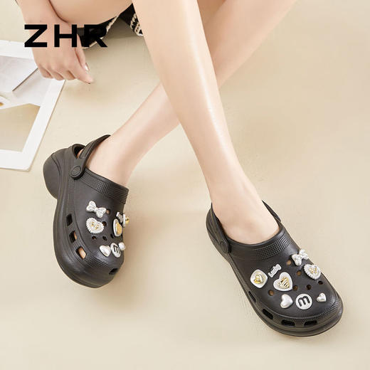 ZHR则则软底增高两穿洞洞鞋女2024新款厚底防滑包头休闲凉鞋女鞋 商品图8