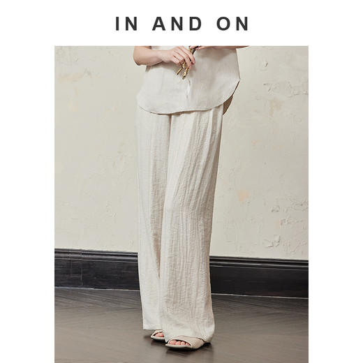 IN AND ON 晚风 竹纤维亚麻松紧腰阔腿空气裤54356 商品图2