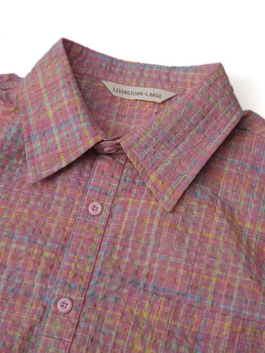 LIVINGTOWN/LT粉粉格纹泡泡纱短衬 商品图2