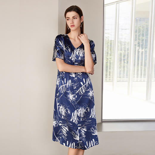 【V领拼接真丝裙】24年春夏新品女士100%桑蚕丝收腰系带真丝裙子 商品图3