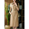 70169原形气质卡其色连衣裙女2024春夏季新款收腰中长款显瘦过膝裙子 商品缩略图3