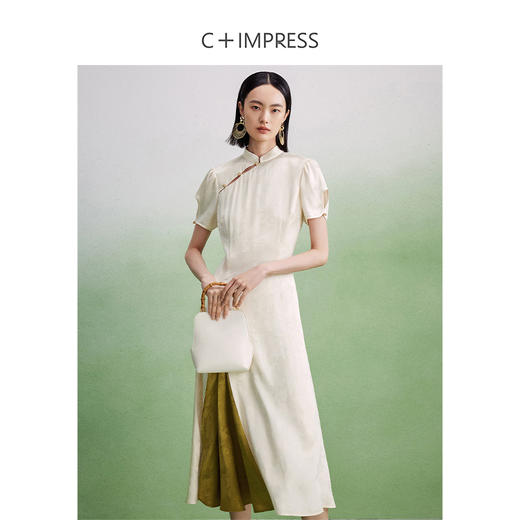 西嘉LYQ2402052C+IMPRESS/西嘉新中式立领高端人丝设计感泡泡袖改良旗袍连衣裙女 商品图3