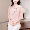 仿醋酸缎面提花短袖衬衫，高级感新中式国风上衣K-435H5769 商品缩略图0